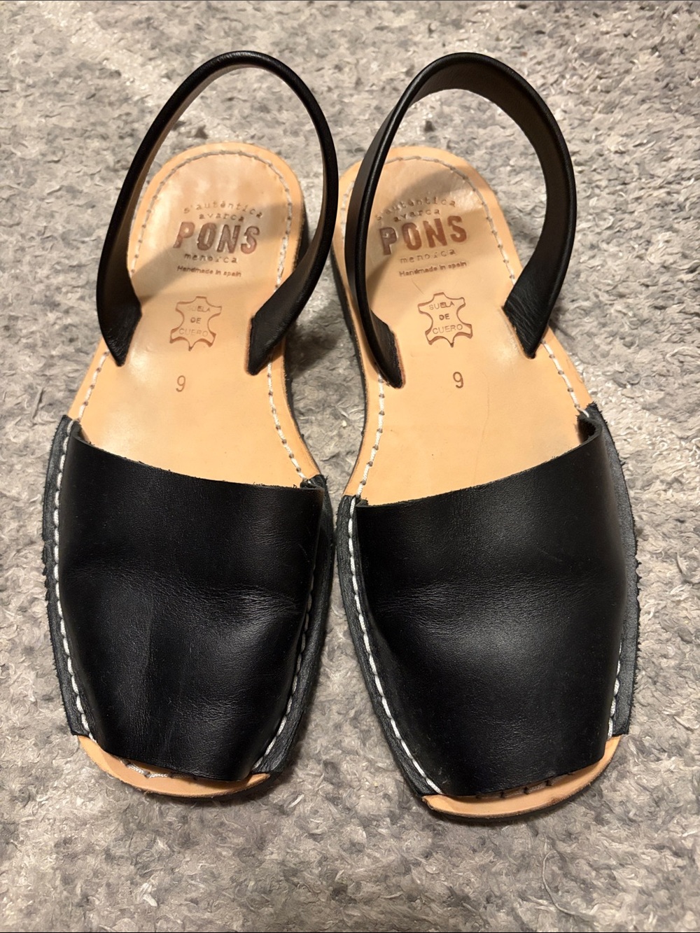 PONS Black Leather Slingback Sandals